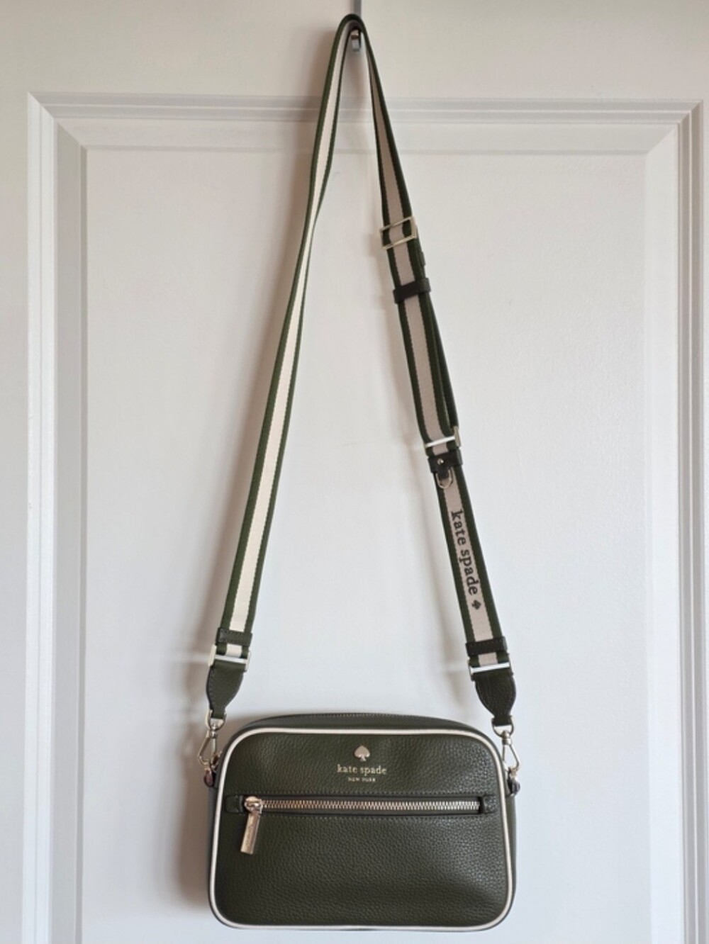 kate spade Emma Olive Green Leather Crossbody with Contrast White Trim
